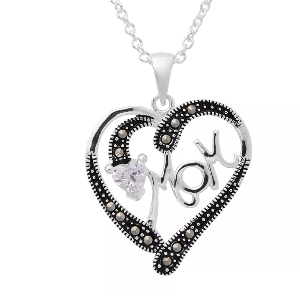 NWT! Pretty Marcasite Cubic Zirconia Set in Silver Plated Mom Pen…